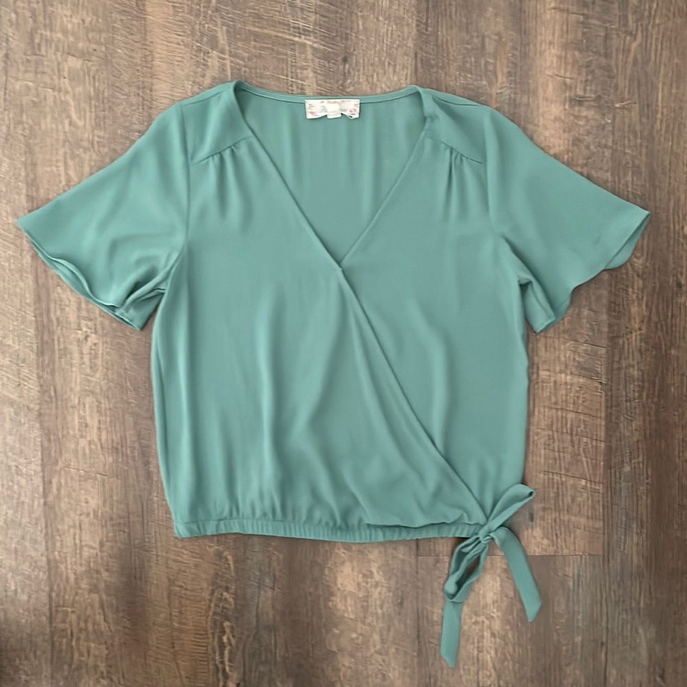 Sage Green Asymmetrical Cross-Body Blouse - Women’s S